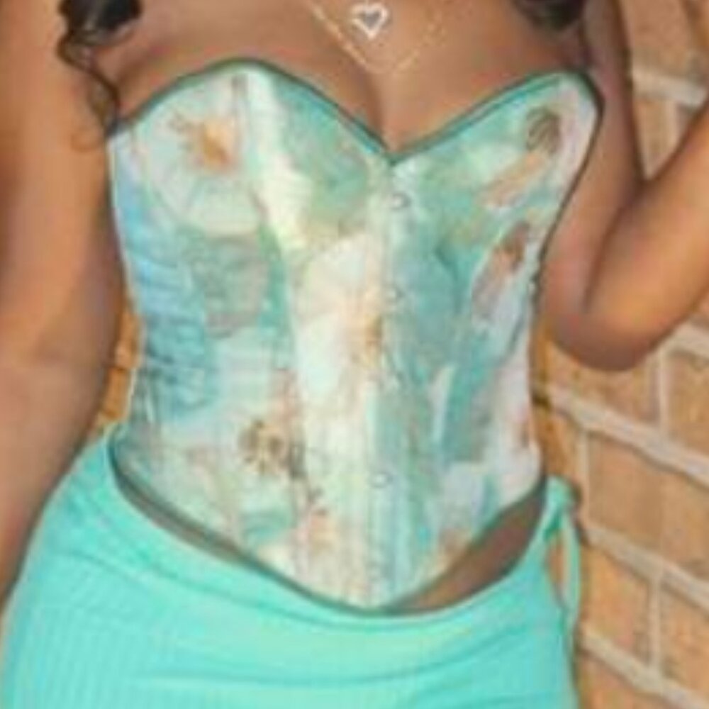 NWT SHEIN Y2K Bee Jacquard Boned Corset Top Plus Size 2XL Green Floral - Picture 3 of 11